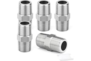 TAISHER 5PCS 304 Stainless Steel New Hex Nipple, 1/8" BSP Male x 1/8" BSP Male, Pipe Adapter Fitting