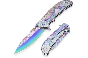 YiMai Couteau Pliant de Poche, 440C Acier Inoxydable Couteau de Survie avec gaufrage, Couteau de Chasse pour Randonnée et Camping (Couleur dégradée)