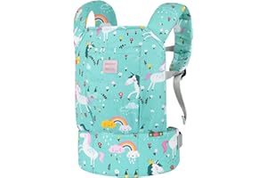 Bebamour GreenUnicorns - Mochila portamuñecas para niñas, 3 en 1, Suave, 100% algodón, Color Verde