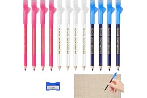ABOHU 12 Pcs Fabric Markers for Sewing, Water Soluble Sewing Fabric Pencils with Tip Caps, Tailors Chalk Pencil Sewing Marking Tools for Dressmaking Quilting Embroidery DIY Crafts (Blue, White, Pink)