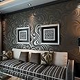 MEAIHOME Modern Abstract 3D Curve Non-Woven Flocking Striped for Wallpaper Roll 0.7m(2.29' W) x 8.4m(27.56' L)=5.88㎡(63.11 sq.ft) (Black&Brown)