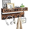 SWTYMIKI Coat Hooks Wall Mounted with Sweet Home Decor, Coat Rack for Wall with 5 Double Metal Hooks, Wood Coat Wall Hooks for Hanging Hats, Clothes in Entryway, Living Room, Bedroom, Brown