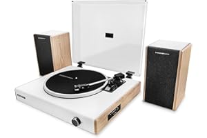 Energy Sistem Woodspin + – Tocadiscos de 40W, Cartucho magnetico, vinilos, Puerto USB, Bluetooth y autostop