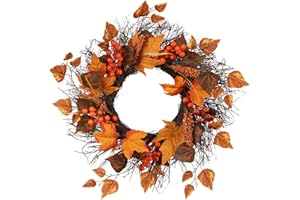 GALER Autumn Wreath for Front Door, 45cm Autumn Door Wreath with Artificial Maple Leaf Berries Autumn Decorations, Door Wreaths Outdoor All Year for Fall Harvest Thanksgiving Halloween Home Decor