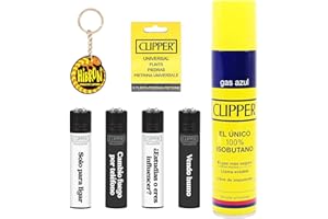 Clipper Pack Clipper Pack: 4 Mecheros Diversos Surtidos Bonitos Baratos + Gas 300ml + 9 Piedras + Llavero Hibron Gratis 1-10003-12