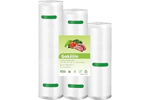 Gokilife Vacuum Sealer Bags, 3 Packs Vacuum Sealer Rolls 20x600cm 25x600cm 28x600cm Food Vacuum Bags Thick Embossed BPA Free Reusable Vacuum Food Sealer Bags for Food Storage Sous Vide Cooking
