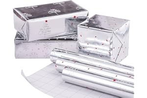 RUSPEPA Rotolo Di Carta Da Regalo Natalizia Con Lamina Metallica Brillante - Elementi Natalizi Argento - 43,2 cm x 3 m per Rotolo, Totale di 3 Rotoli