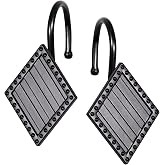 Shower Curtain Rings Black Rings Shower Curtain Hooks Heavy Duty Metal Shower Rings for Shower Curtain Rod - Decorative Diamond Shower Rings Curtain Hooks Hangers for Bathroom - Pack of 12