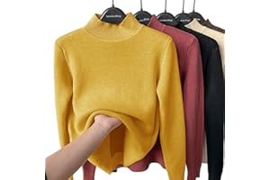 TOBILE Pull d'hiver chaud en tricot polaire avec doublure en fausse laine et col roulé pour femme