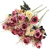 SUNNEGO Künstliche Blumen, gefälschte Rose Seide Blumen Dekor 6 Zweig 12 Köpfe Dekoration für Tisch Home Office 3 Packungen (