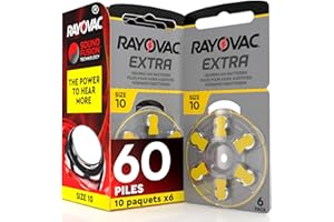 UDIVITA 60 Piles pour Appareils Auditifs Rayovac Extra Size 10 Technologie Suond Fusion - 10 Plaquettes de 6 Piles