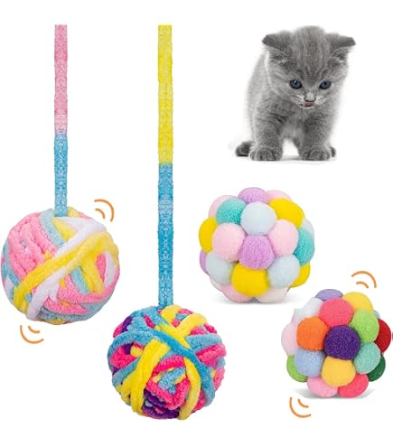 3 Bunte Katzenbälle Mit Glocke + 1 Katzenminze-Lutscher – Spielzeug Für Stubentiger