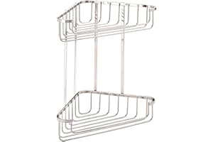 Croydex Large Corner Shower Caddy - Durable Steel Bathroom Shelves with Chrome Finish for Modern Bathrooms, 2-Tier Shower Corner Shelves with Hooks, Easy Installation, 5kg Load Capacity