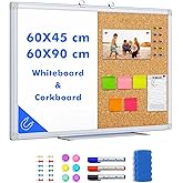 maxtek Pizarra Blanca con Corcho 90 x 60 cm, Pizarra Magnética de Borrado en Seco con Marco de Aluminio, Tablero de Mensajes 