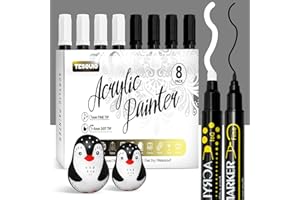 Tesquio Weiß Schwarz Acrylstifte Dual Tip 8pcs weißer Stift wasserfest Marker Stifte permanent marker schwarz weiß Stifte für Schwarzes Papier, Holz, Leinwand, Keramik, Steine Bemalen