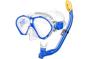 Gintenco Kids Snorkel Set, Diving Mask Dry Top Snorkel Set Kids, Anti-Fog Panoramic Snorkel Mask Impact Resistant Tempered Glass, Snorkelling Gear with Breathing Tube for Youth Junior Girls Boys