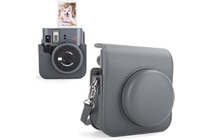 MUZIRI KINOKOO Funda Protectora Compatible para Instax Mini 41 cámara instantánea, Funda de Piel PU Retro para Fuji Instax Mini 41 con Bolsillo para Fotos y Correa de Hombro Ajustable - Gris