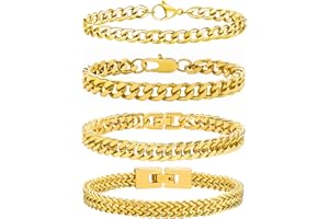 Esmoly Armband Herren Bracelet Silber Armband - 4 Stücke Silber Gold Schwarz Edelstahl Armbänder Kubanische Armband 19cm/21cm/23cm Länge Abschluss Geburtstags Geschenke für Männer