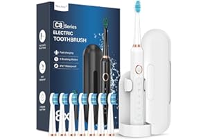 COULAX PRO Cepillos de Dientes Electricos Sónico Adultos con 8 Cabezal - Cepillo Electrico con Estuche, 5 Modos y IPX7, Cepillos de Dientes Eléctricos Ultrasónicos para Mujer Hombres, Blanco Brillante