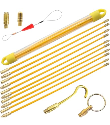 20 Sonde Passacavi 33cm Con Gancio - Per Cavi Elettrici E Fibra Ottica - Aste Flessibili In Fibra Vetro