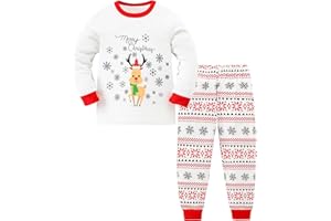 Pilipulu Weihnachts Schlafanzug Weihnachten Pyjama Kinder Unisex Mädchen Christmas Xmas Langarm Baumwolle Nachtwäsche 3-13 Jahre Größe 98-152