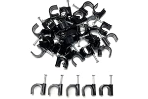 TR CABLE 50 x 16mm Negro Clips Rondos de cable de pared, Clavos de pared de cable Maneja el cable eléctrico CAT5/CAT6,RG6,RG59,RJ45 Cable en Hogar, Oficina, Accesorios de escritorio