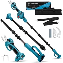 Sécateur Électrique Sur Perche Télescopique 2-en-1 - Moteur Sans Balais 500W - Coupe Branches 40mm - 2 Batteries 4000mAh - Compatible Makita - 4