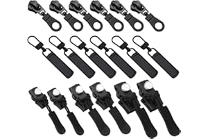 CELIODD Reißverschluss Reparatur Set 18 PCS Zipper Ersatz - Reisverschluss-Reparaturset für Taschen, Kleidung, Koffer - 5 Größen (Schwarz)