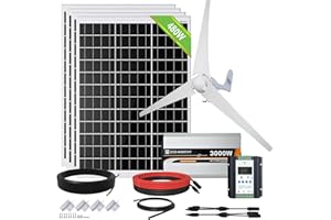 ECO-WORTHY Kit Pannello Solare 3,5 kWh 880 W 24 V: Turbine Eoliche 400W+Pannelli Solari 4 * 120W + Inverter 3000W 24V + Regolatore di Carica per Sistemi Offgrid, Kit di Generatore Eolico