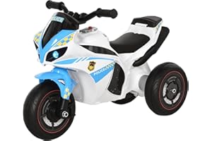 HOMCOM Kids Ride-On Police Bike 3-Wheel Vehicle w/Music Lights Safe Seat Handlebars Toddler NO POWER Child Learning Fun Development 18-36 Months Blue