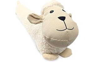 E&A DISTRIBUTION LIMITED Draught Excluder for Door Stopper 90 cm Long Cotton & Sand Filling Heavy Weight Cushion decorative Velvety Soft Novelty Animals Draft Excluder- Bottom of Door with Hanging Loops (White Sheep)