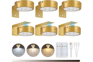 Lightsjoy 6 Pack Picture Lights for Wall Battery Operated 3 Colors Rechargeable Picture Frame Light Wireless Wall Light Dimmable Timer Dart Board Lighting Remote Control Magnetic Wall Lights Gold
