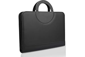 WONSEFOO Porte Documents A4 en cuir multifonctions, y compris bloc-notes, Porte-documents de conférence avec poignées magnétiques pliables, Complet avec fermeture éclair, Imperméable à l'eau