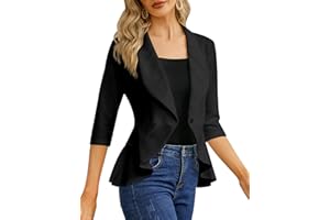 Clearlove Damen Blazer 3/4 Ärmel Lang Elegant Blazerjacke Einfarbig Slim Ruffled Blazer Geschäft Büro Blazer Sportlich Jack Outwear Revers Anzüge mit Taschen