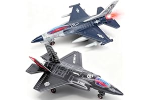 Ynybusi 2Pcs Army Toys, Aeroplane Toy with Lights and Sounds, Diecast Metal Pull Back, Airplane for Aviation Fans Teenager Kid Adult, Commemorate Collection (F-16, F-35)