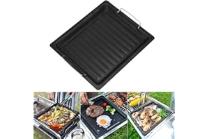 SUNERLORY Plancha de hierro fundido, antiadherente reutilizable placa de plancha sartén parrilla parrilla con asas para interior y exterior, barbacoas, fogatas, gas