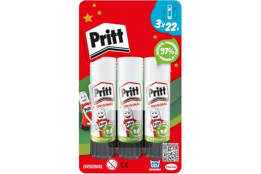 Pritt Glue Stick, Safe and Child-Friendly Craft Glue for Arts and Crafts Activities, Strong-Hold adhesive for School and Offi
