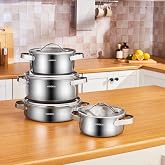 Karaca Power Steel 316+ 3Ply Discovery İnd&uuml;ksiyon Tabanlı 8 Par&ccedil;a &Ccedil;elik Tencere Seti