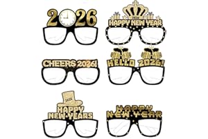 Pejlnd 6Pcs New Years Eve Decorations 2026 Party Glasses - Happy New Year 2026 Decorations Selfie Photo Booth Props Eyeglasses Novelty Glasses for Adults New Year's Eve Party Supplies Accessories