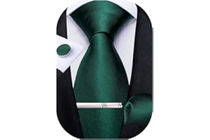 DiBanGu Men's Necktie Solid Silk Tie and Pocket Square Wedding Tie Cufflinks Set Formal
