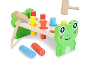 Amtreen Holz-Montessori-Spielzeug für 3-jährige Whack a Mole Game Hammering Pounding Toy
