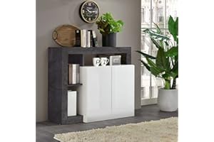 Dmora Credenza moderna a 2 ante e scaffali, Mobile da soggiorno porta TV, Buffet da cucina, Madia Made in Italy, cm 108x42xh93, colore Bianco e Ossido