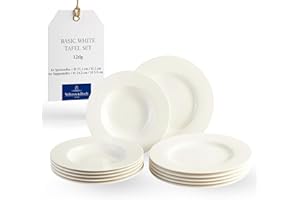 VIVO DESIGN VILLEROY & BOCH GROUP vivo – Villeroy & Boch Group – Basic White Dinner Set 12 Pezzi Bianco, Piatto, Set di Stoviglie, Servizio Piatti 6 Persone, Porcellana Premium