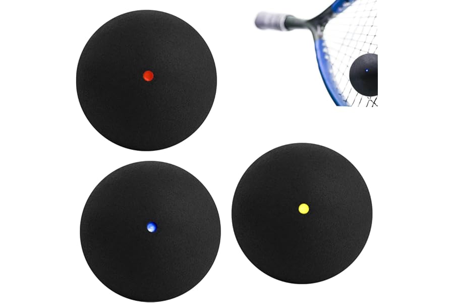 3 PCS Squash Balls - Yellow, Red, Blue Dot - Professional Grade Rubber Material for Elite to Beginner Competition and Training
