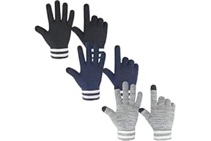 Migliore Wear 3 Pairs Kids Winter Gloves, Touchscreen Kids Magic Gloves, Children Knitted Full Finger Mittens