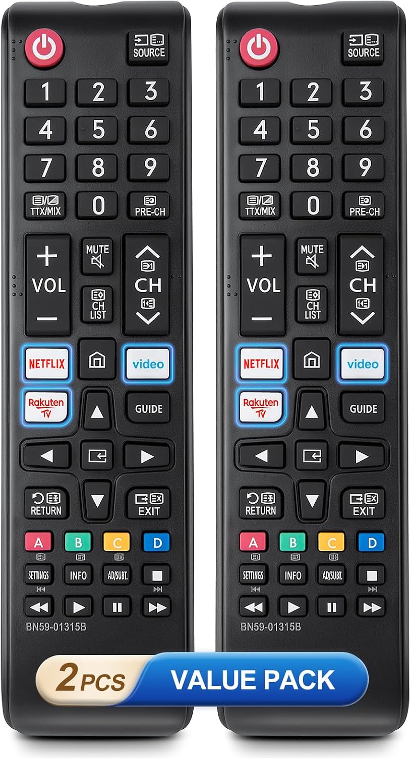 【Pack of 2】Universal for Samsung-TV-Remote Replacement,Compatible with All Samsung LED, QLED, Curved, HDTV, 3D, 4K& Smart TVs