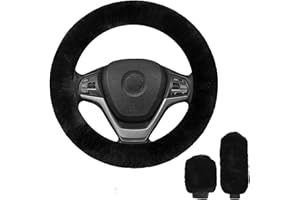 ‎BIQIQI 3 Stück Auto Lenkradhülle, Universal Lenkradabdeckung Handbremse Getriebe Abdeckung Plüsch Winter Anti Rutsch Warme Lenkrad Abdeckung Lenkradschoner Lenkradbezug Auto Zubehör, 36-39cm (Schwarz)