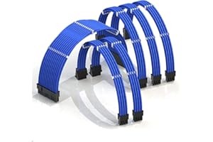 LINKUP - AVA 30cm Cavo di Prolunga PSU Personalizzato Mod PC GPU┃Intrecciato con Kit Pettine - Compatibile con RTX3090┃1x 24 P (20 + 4)┃2x 8 P (4 + 4) CPU┃3x 8 P (6 + 2) Set di GPU┃300mm - Blu