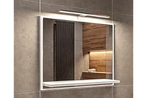 ‎HAJDUK FURNITURE Lustro Łazienkowe LED z Półką Białe 50x60x10 cm (wys. x szer. x gł.) Lustro Wiszące z oświetleniem LED 4000 k Prostokątne, Podświetlone Lustro Ścienne Wodoszczelność IP44