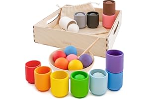 Ulanik Palline in Bicchierini Giochi Montessori 1 Anno + Bambini Ordinamento Giocattoli in Legno per Associazione Colori e Conteggio Educative Sensoriale